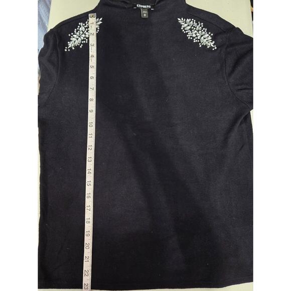 Express Sweater Top Womens Medium Black Embellished Rhinestone Stretch Coquette - Picture 7 of 8